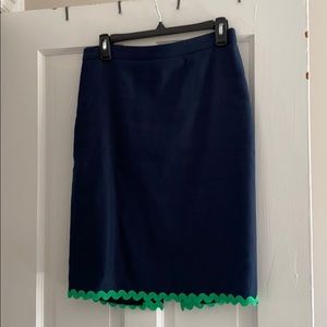 J Crew Navy Blue with green piping pencil skirt.